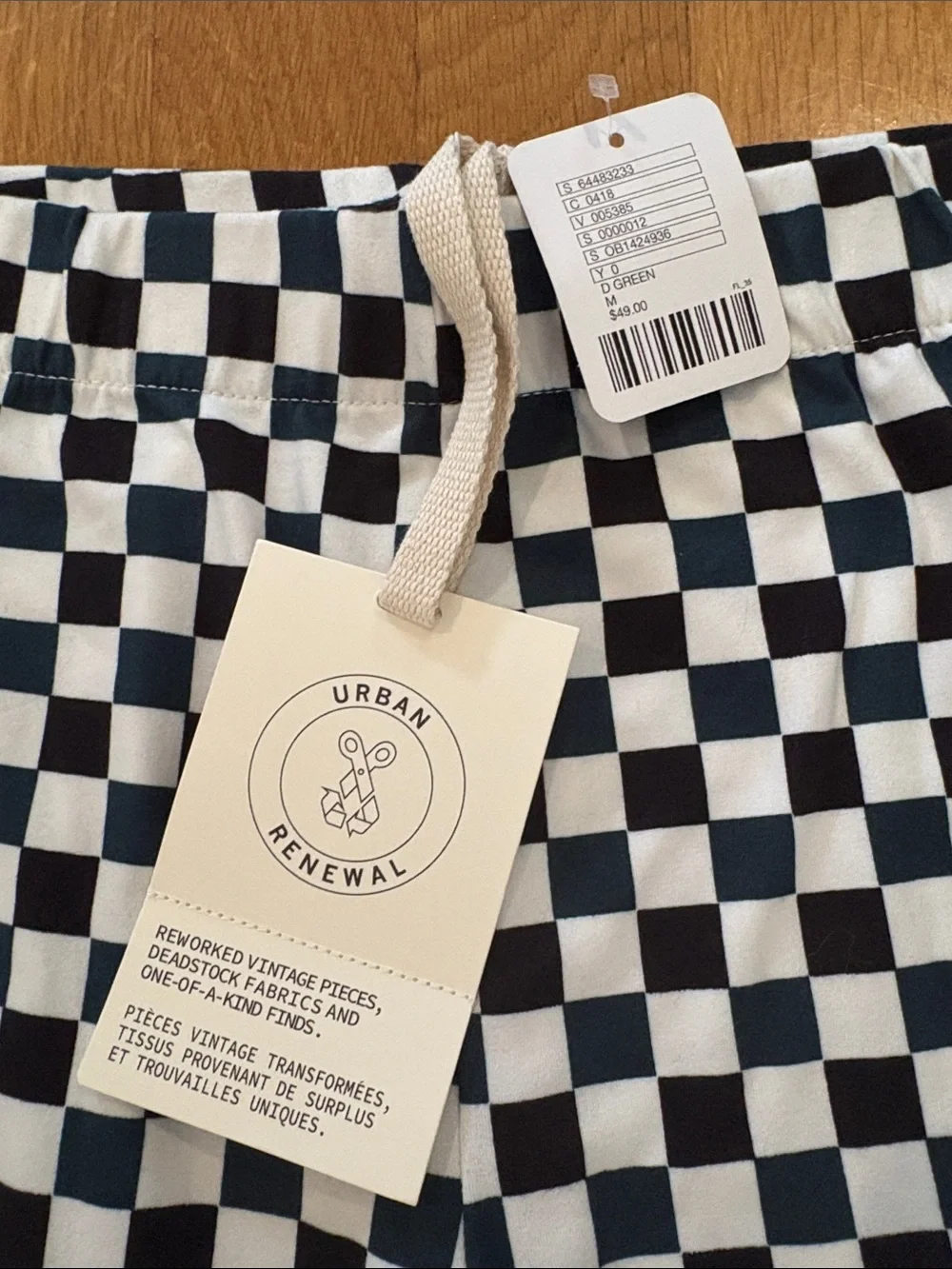 Urban Outfitters Renewal Black, Green & White Checkerboard Flare Pant NWT Medium
